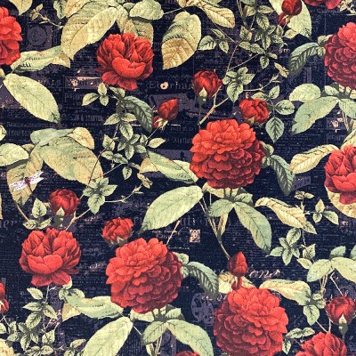 Coton à motif - Grosse Rose Rouge